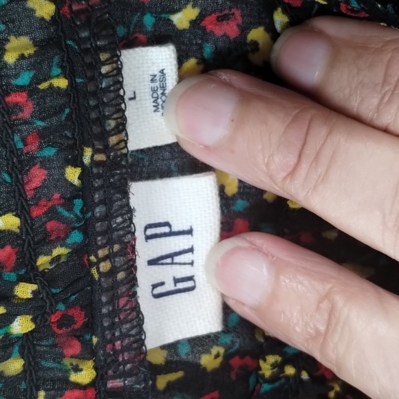 GAP blouse top sheer tiny floral black print large mock stretch collar f… - Picture 4 of 8